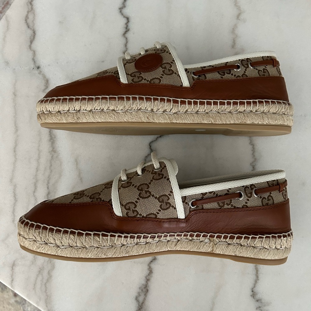 AUTHENTIC GUCCI GG LOAFER ESPADRILLES BEIGE MONOGRAM GG 7 (USA SZ 8) 725799 - Picture 4 of 16